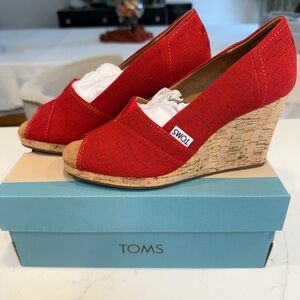 TOMS Vibrant Red Wedge Shoes